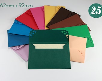 25 mini-enveloppen en kaarten, kleurrijk assortiment kleine enveloppen voor bruiloft-gastenboek, kleine feeënbriefjes, bedankkaartjesenveloppen