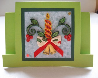 Christmas Card Handmade Xmas Greeting Card,  Paper Quilling Christmas Card with Bells, Handmade Paper Quilling Card, Holiday Card to parents