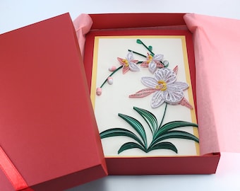 Quilling Card - Beautiful Birthday Card - Handmade Quilling Orchid Card Boxed - Quilling birthday card for mom sister girlfriend - 5"x8"