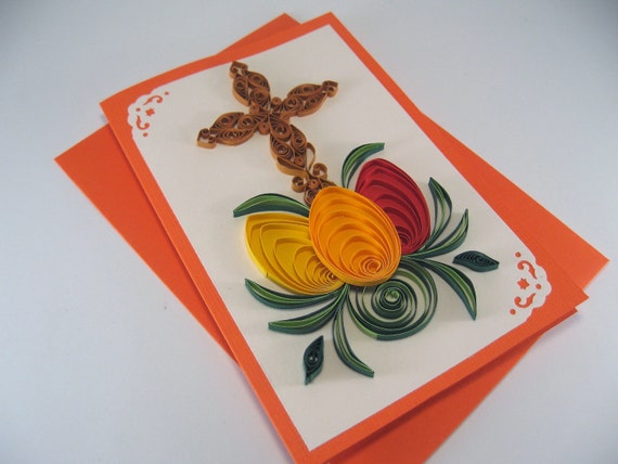 Easter Card Handmade Easter Greeting Card Paper Quilling Card Quilling  Cross and Easter Eggs Religious Holiday -  Denmark