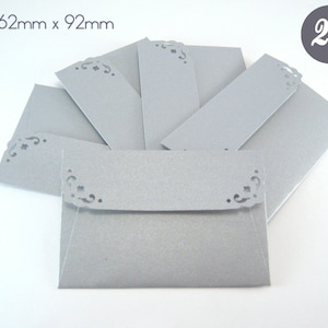 25 mini enveloppes avec des cartes de correspondance - métallisé argent enveloppes - enveloppes du livre commentaires mariage - petit cadeau carte enveloppes à la main Merci
