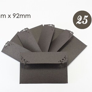 25 Mini Envelopes with notecards - Luxury Metallic Paper Envelopes - Dark Chocolate color envelopes - Small Gift Card Envelopes