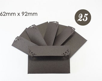 25 Mini Envelopes with notecards - Luxury Metallic Paper Envelopes - Dark Chocolate color envelopes - Small Gift Card Envelopes