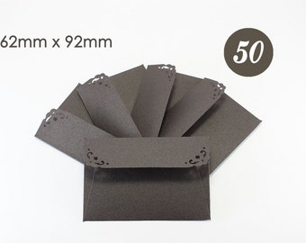 50 Luxury Metallic Paper Envelopes - Mini Envelopes with notecards - dark chocolate envelopes - Small Gift Card Envelopes