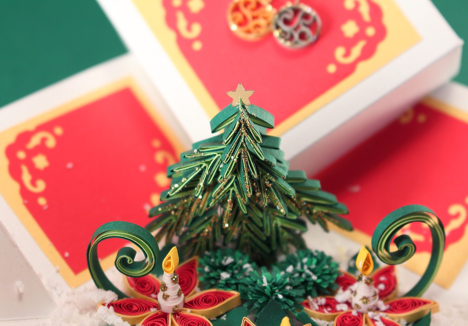 Christmas Card Box Quilling Pop up Card 3D Greeting Card | Etsy