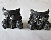 2 Original Vintage Cast Metal Small Dark Brown Color Mantle Clock Column Bases your Clock Projects and Etc.Stk 151