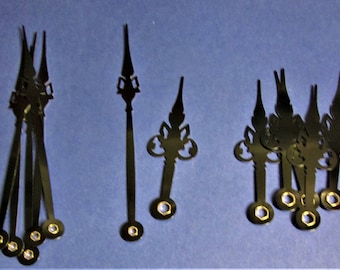 12 Pairs of New Shiny Black Aluminum Fancy/Gothic Press On Design Clock Hands with Black Second Hands for your Clock Projects - Art & Etc.