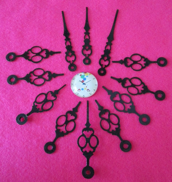 12 Vintage Black Mixed Metals Clock Hands for Your Clock Projects - Steampunk Art - Stk# 147