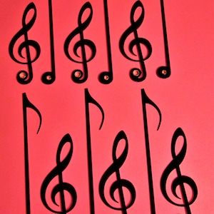 6 Pairs of New Shiny Black Aluminum Musical Note Press On Type Clock Hands with Silver Second Hands for your Clock Projects and Etc.
