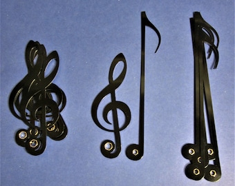 12 Pairs of New Shiny Black Aluminum Musical Note Press On Type Clock Hands with Black Second Hands for your Clock Projects - Steampunk Art