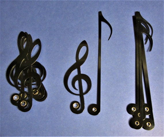 12 Pairs of New Shiny Black Aluminum Musical Note Press On Type Clock Hands with Black Second Hands for your Clock Projects - Steampunk Art