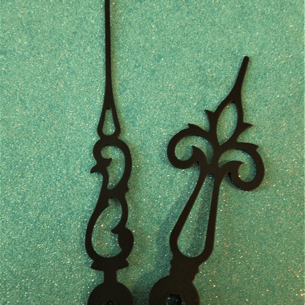 1 Pair of New Black Painted Steel Fancy Clock Hands for your Clock Projects - Jewelry Making and Etc. Stk#436