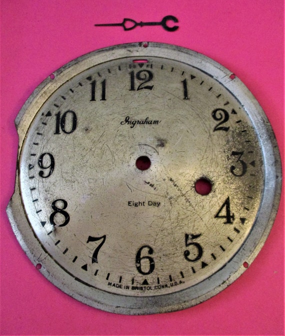 5 1/2" Old and Worn Ingraham 8 Day Pressed Tin Clock Dial for your Clock Projects - Art -  Stk# 380