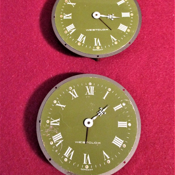 2 Vintage Olive Green Westclox Alarm Clock Dials With Roman Numerals Stk# 931