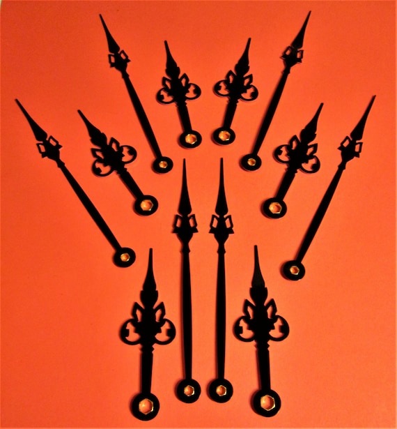 6 Pairs of New Shiny Black Aluminum Fancy/Gothic Press On Design Clock Hands with Black Second Hands for your Clock Projects - Art & Etc