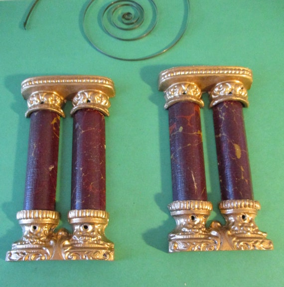 Set of 4 Original Antique Mantle Clock Columns - Wood and Cast Metal 4 1/4" Tall - Stk# 428