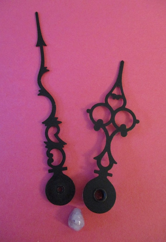 1 Pair of Old Black Painted Solid Brass Serpentine/Gothic Style Clock Hands Stk# 327