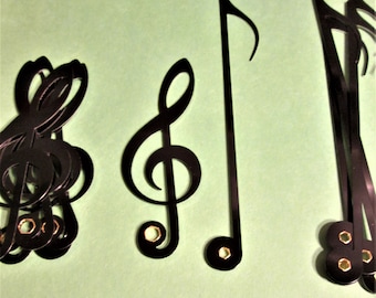 24 Pairs of New Shiny Black Aluminum Musical Note Press On Type Clock Hands with Black Second Hands for your Clock Projects - Art, and Etc.