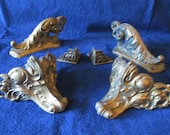 Nice Set of Original Antique Cast Metal Mantle Clock Feet and Side Ornaments Stk 530