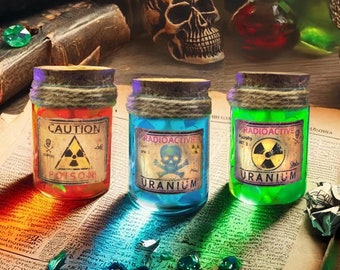 Crushed Green & Blue Uranium Sea Glass in 15ml Cork Glass Vial, Amberina Glass Bits, UV-Reactive, Lovers Curiosities/Oddities, Fallout Game