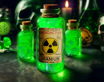 Crushed Green Uranium Sea Glass in Cork-Topped 2" Potion Vial, UV-Reactive Glowing, Lovers of Uranium & Curiosities/Oddities, Gifts under 20