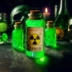 Crushed Green Uranium Sea Glass in Cork-Topped 2 Potion Vial, UV-Reactive Glowing, Lovers of Uranium & Curiosities/Oddities, Gifts under 20 image 1