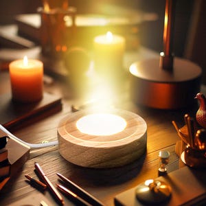 Crystal Display LED Light Base – USB Wooden Stand for Gemstones, Resin Art, Glass – Warm or White Light – Glass Sphere Display Base Light