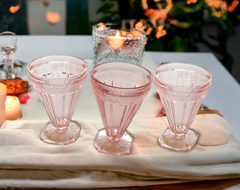 Vintage 5inch Jeannette &quot;Adam Pink&quot; Square Footed Water Tumblers, 7oz, Depression Era Pink Glassware