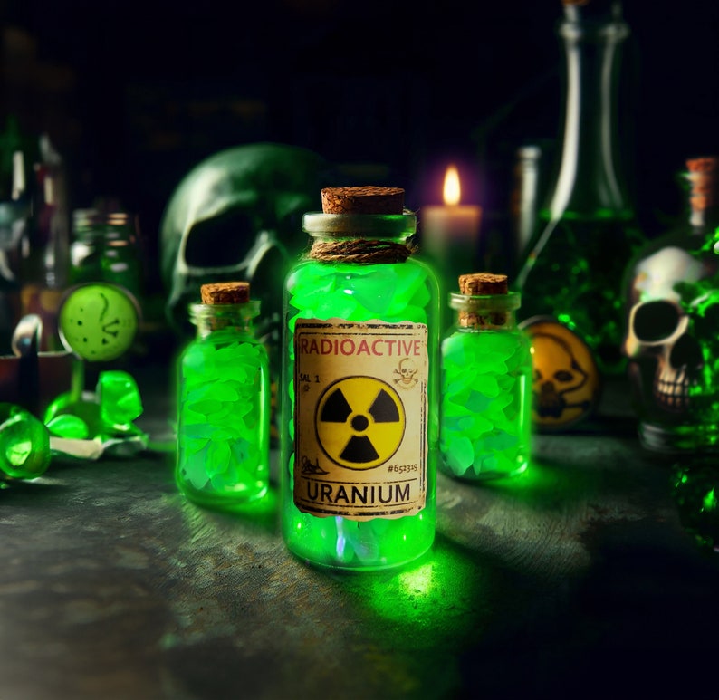 Crushed Green Uranium Sea Glass in Cork-Topped 2 Potion Vial, UV-Reactive Glowing, Lovers of Uranium & Curiosities/Oddities, Gifts under 20 image 1