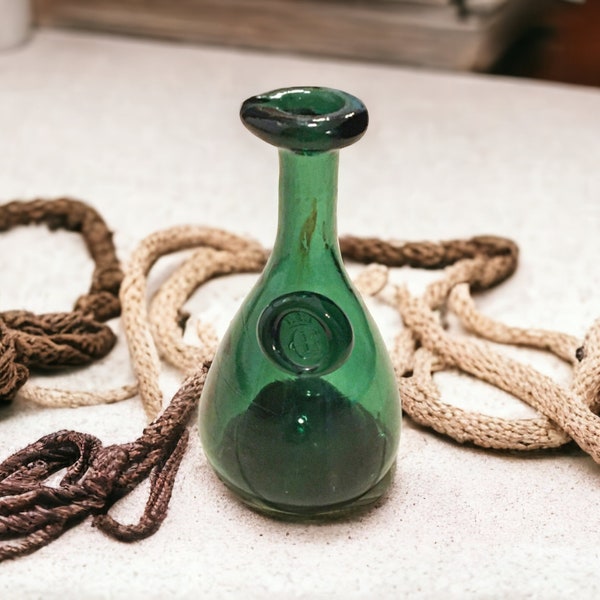 Vintage Holmegaard Elsinore Cherry Wine Bottle Green Glass Carafe Decanter - Aqua Green CE Crown Design