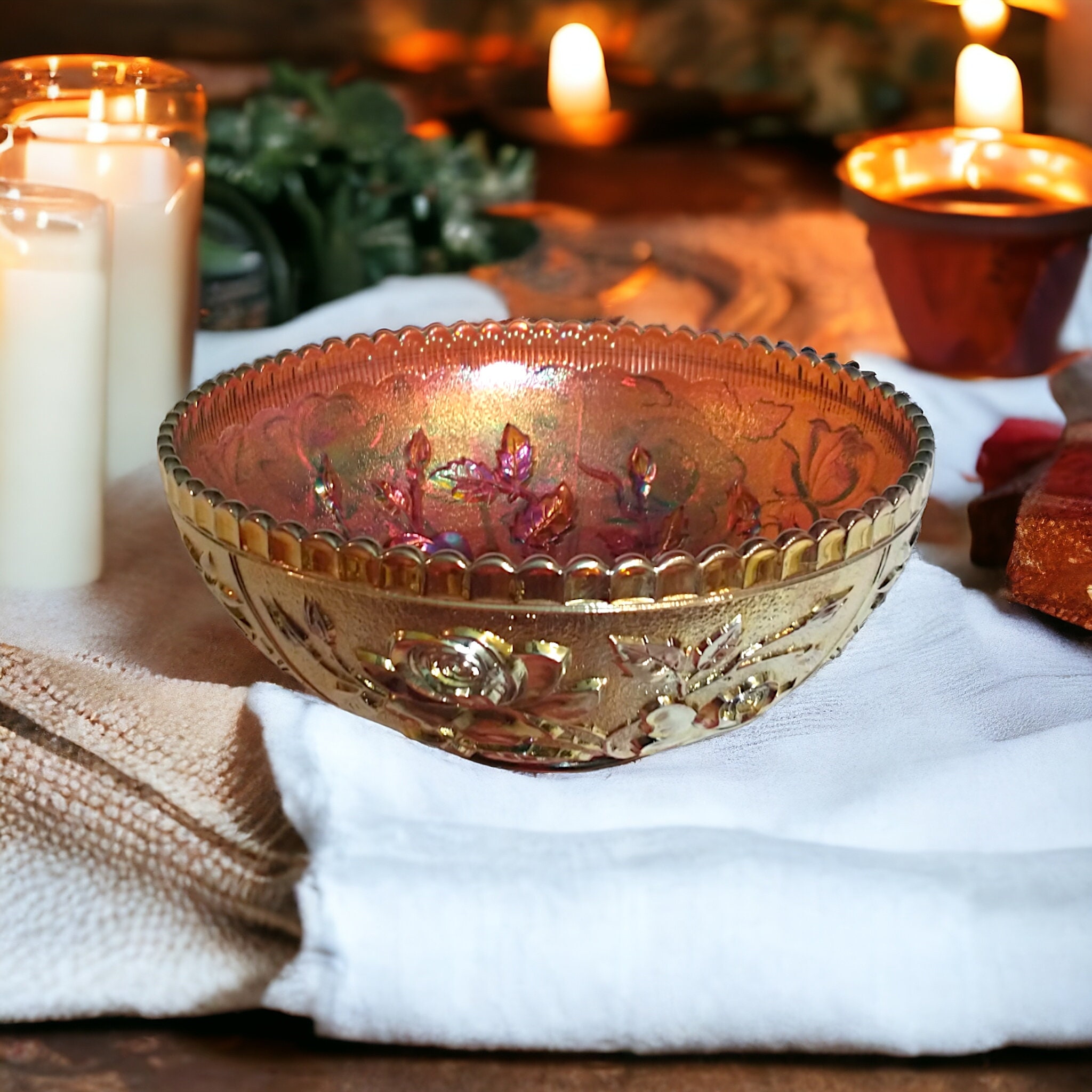 超格安一点 Carnival Glass Etsy - Bowl Rose アンティーク雑貨