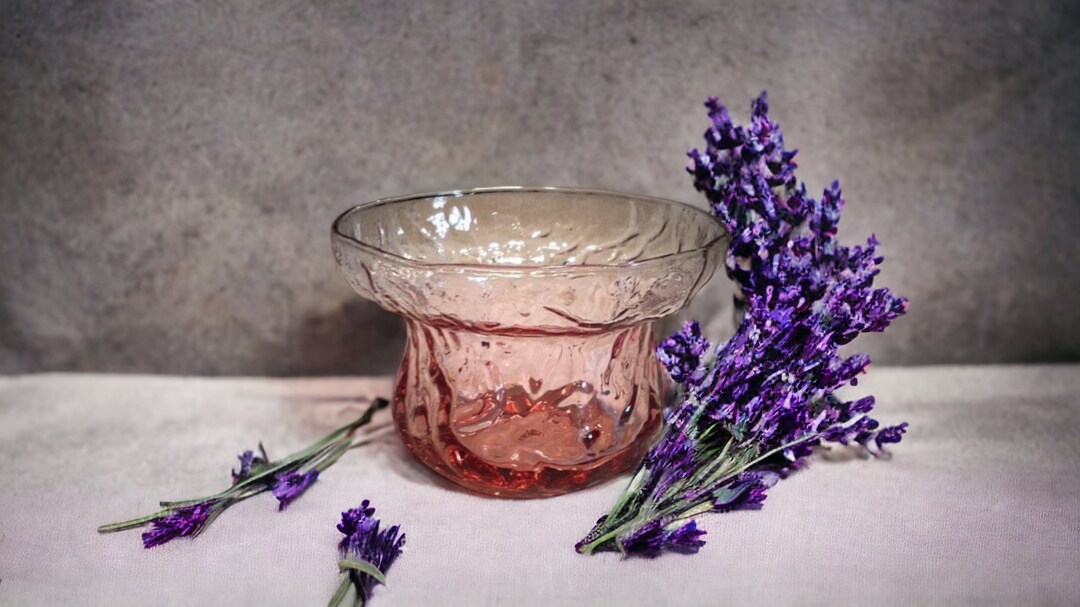 Vintage Pink Glass Flower Frog Bowl Vase in Excellent Condition Pink