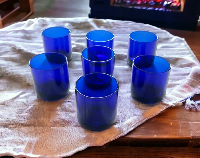 Vintage Libbey Metropolitan Cobalt Blue Round Bottom Whiskey Glasses, 3