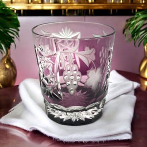 Vintage Ajka Marsala Amethyst Old Fashioned Whiskey Glass, Bohemian Cut to Clear, 13oz Heavy Double Cased Crystal Tumbler from Hungary