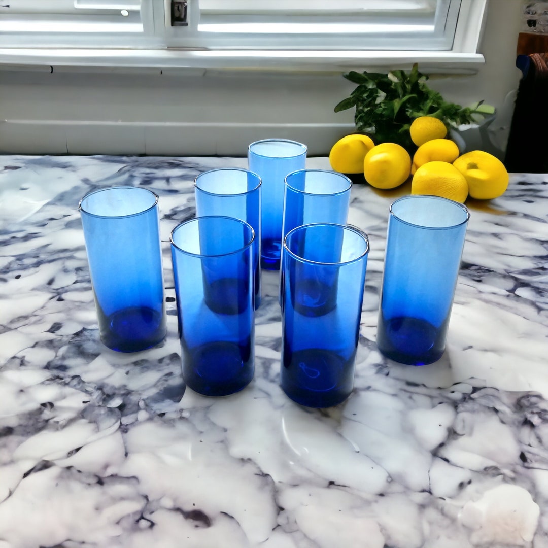 Vintage 6 Cobalt Blue Glass Tumblers Water/ice Tea Etsy