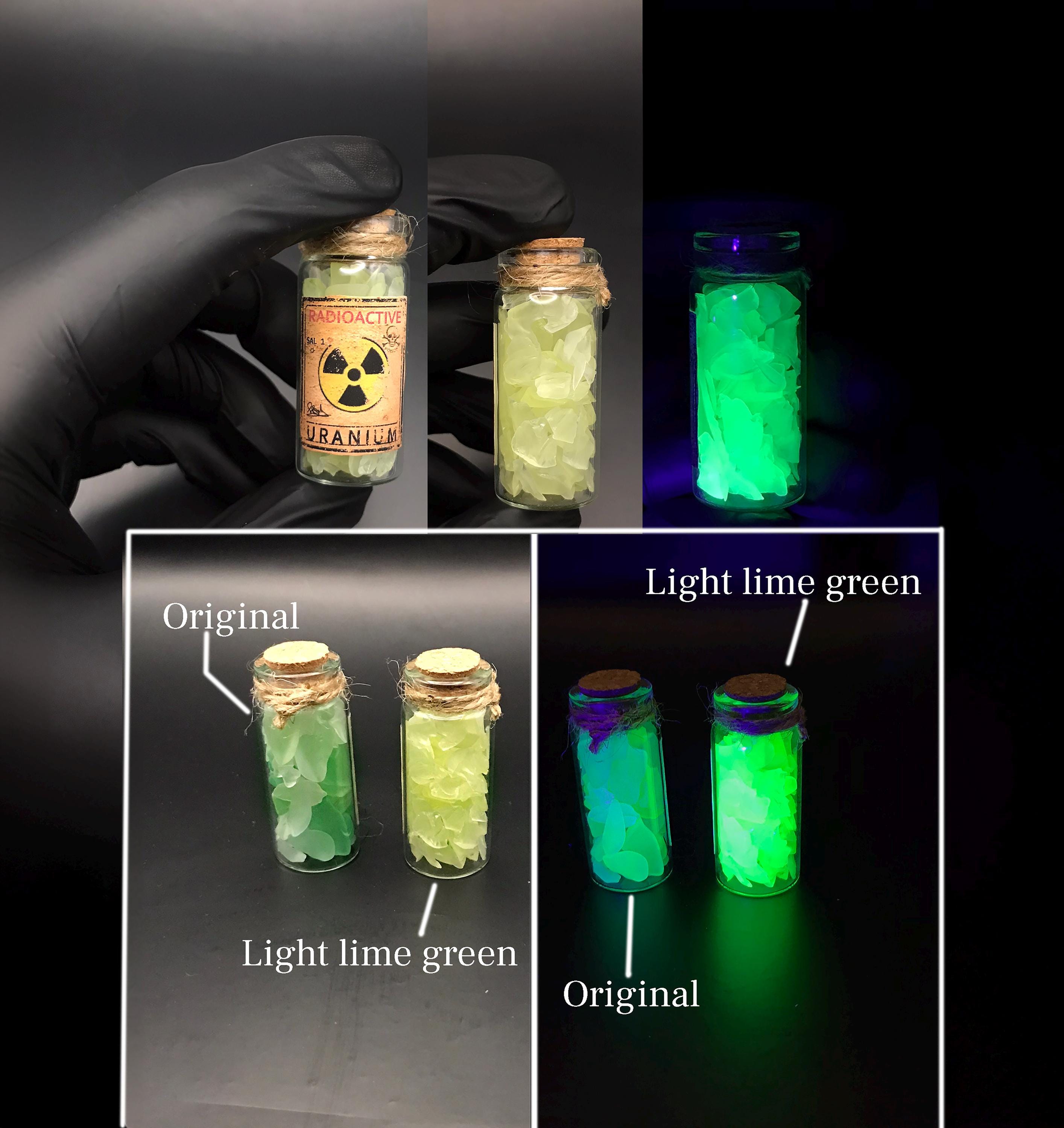 砕いたウランの海ガラス入り、3.5インチのコルク蓋付きポーション小瓶