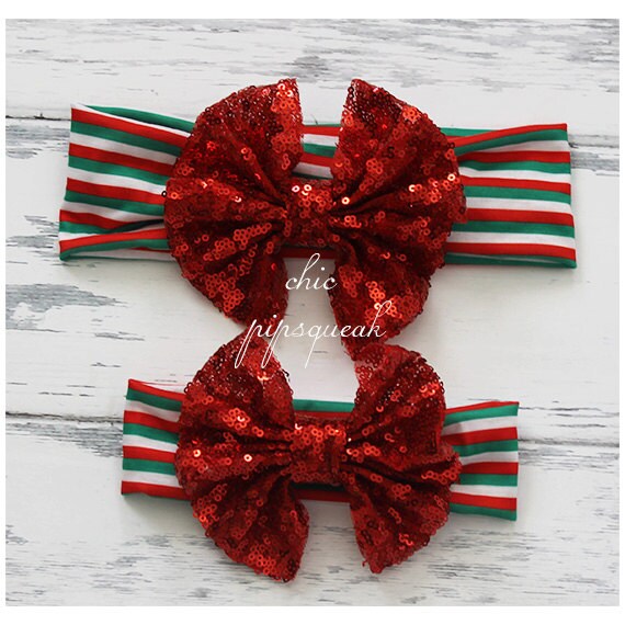 Christmas Sequin Bow Headband Holiday Floppy Bow Headband | Etsy