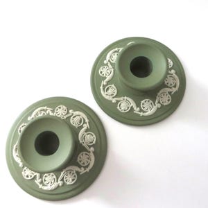 Wedgwood  Jasperware 1970&#39;s green set of  Candle Holders