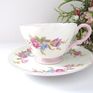 Shelley Butchers pink rose spray  bone china Teacup and Saucer