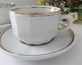 Apilco 1980's white and gold  coffee cup and saucer, French Apilco, White Apilco coffee cup, White Bistroware, Coffee