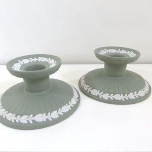 Wedgwood Jasperware set of Green Candleholders