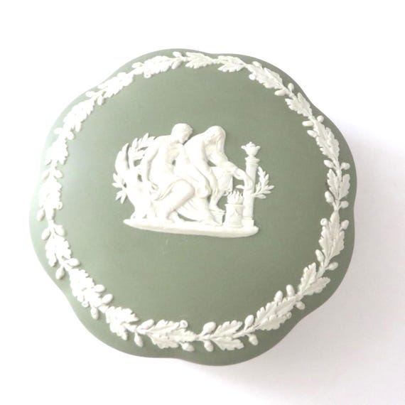 Vintage Wedgwood Blue Jasperware Round Trinket Box w/Lid