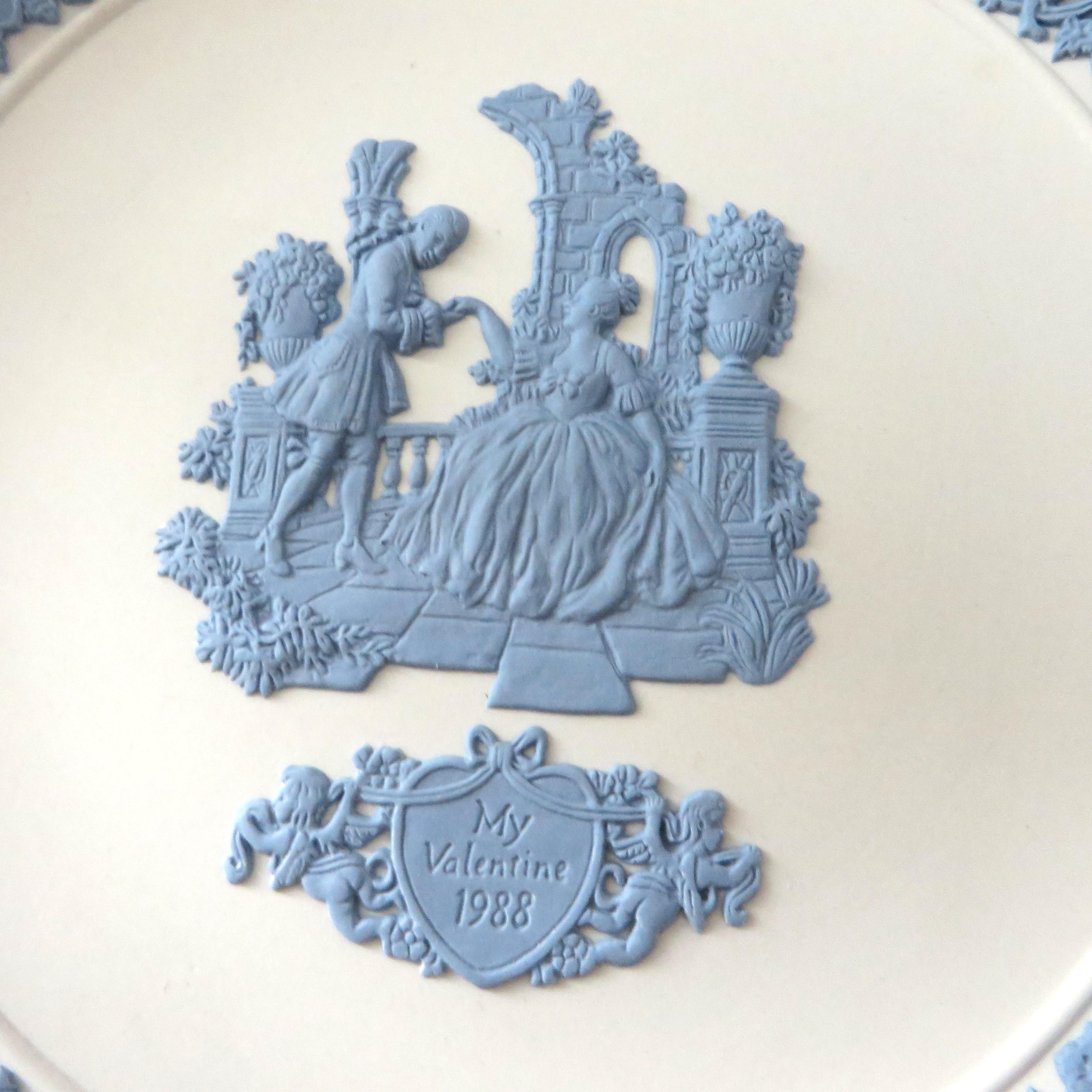 Wedgwood Jasperware Vintage 1988 Valentines Plate, Blue on White 