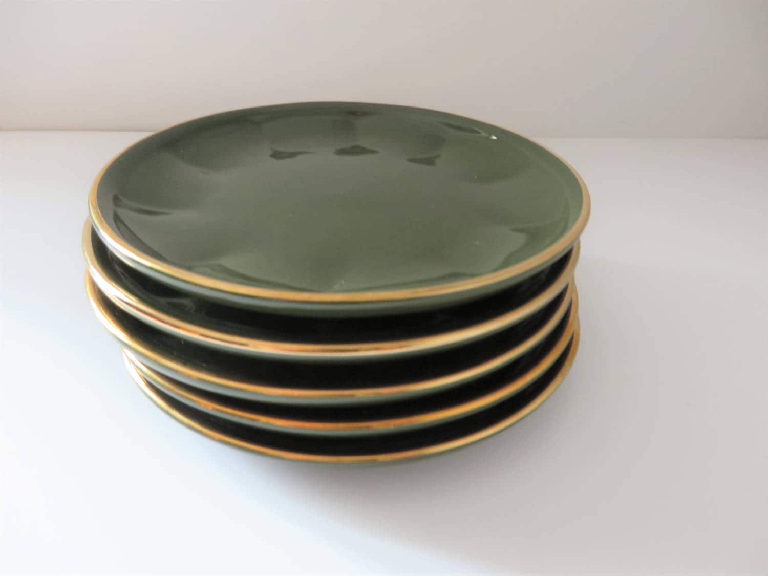 Apilco Yves Deshoulieres vintage 1980\'s green and gold tea plate Apilco Yves Deshoulieres vintage 1980\'s green and gold tea plate