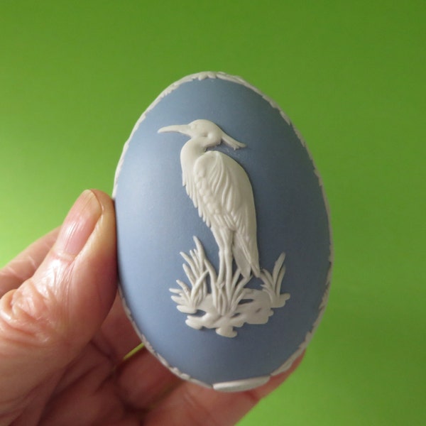 Wedgwood Jasperware vintage jaren 1970 ei, Heron bird, Jasperware blauw, Wild life, Ring box, Cadeau voor haar, Jasperware ring box, Cadeau voor hem