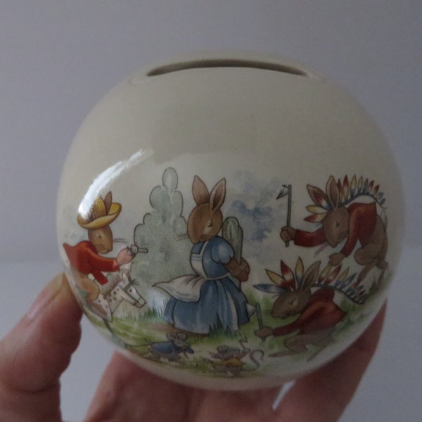 Royal Doulton Bunnykins  vintage 1980's money Globe, Money bank, Money box, Bunnykins money box, Nursery gift, Baby gift