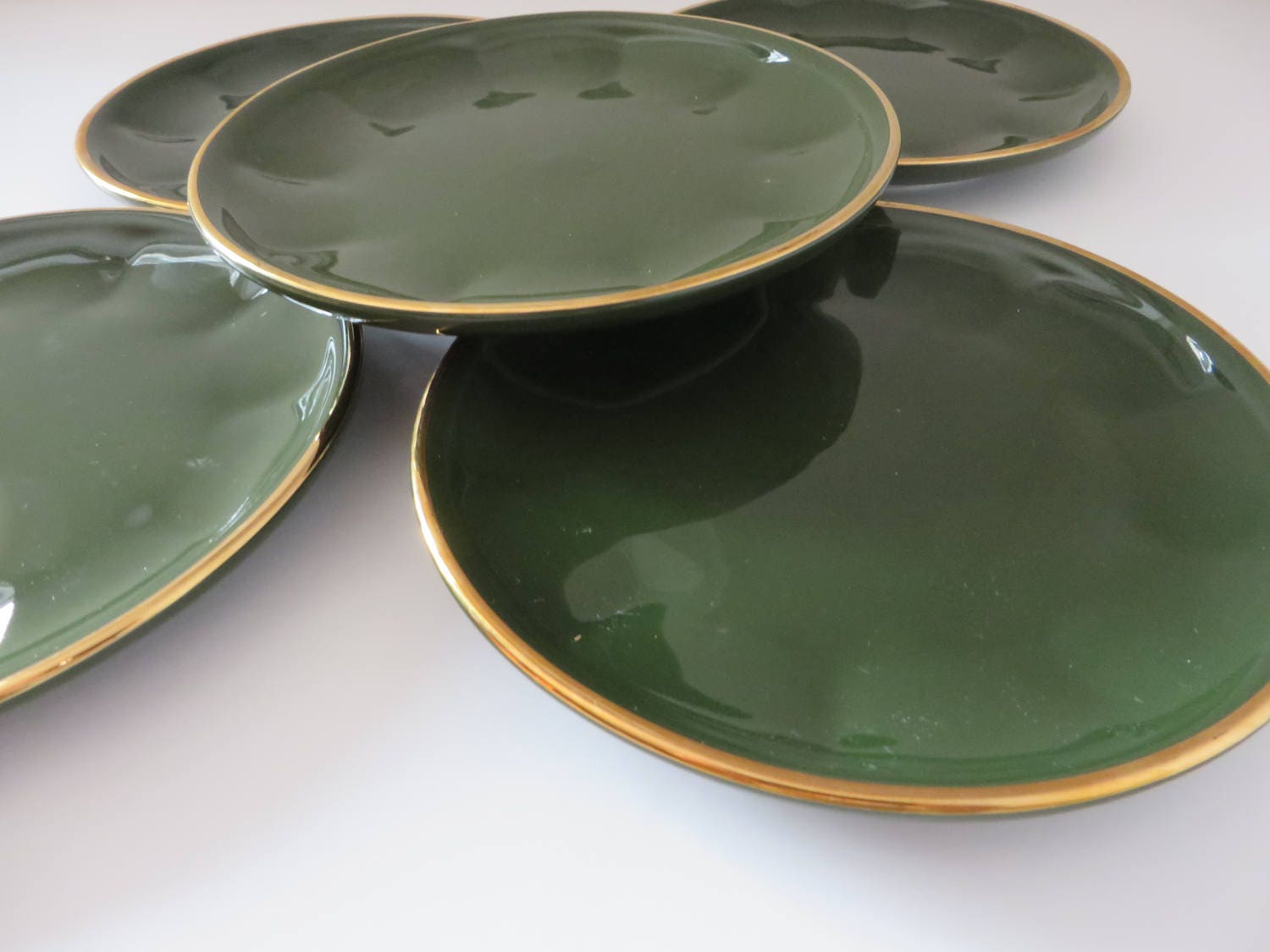 Apilco Yves Deshoulieres vintage 1980\'s green and gold tea plate Apilco Yves Deshoulieres vintage 1980\'s green and gold tea plate