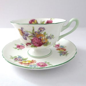 Vintage Shelley 1950&#39;s  pink floral Teacup and Saucer