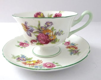 Shelley 1950's  pink floral bone china Teacup and Saucer