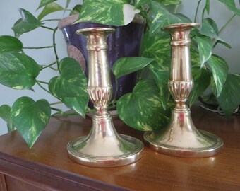 Vintage pair of solid brass mid century candlesticks, Candle holders, Brass decor, Mid century brass